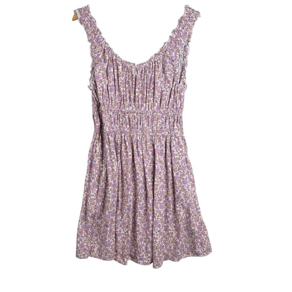 American Eagle Ditsy Floral Print Smocked Mini Dress size Large Purple/White